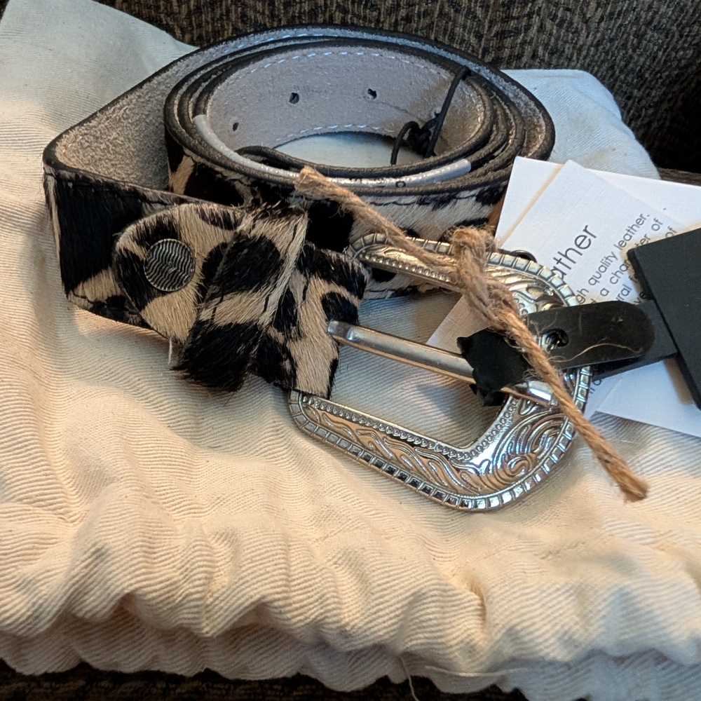 Myra Bag Black and White Cowhide Print Belt with Silver Buckle - Picture 8 of 13